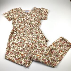 Old Navy Jumpsuit Girls Kids Ivory Floral Pattern Short Sleeve  XXL (18) Cottage